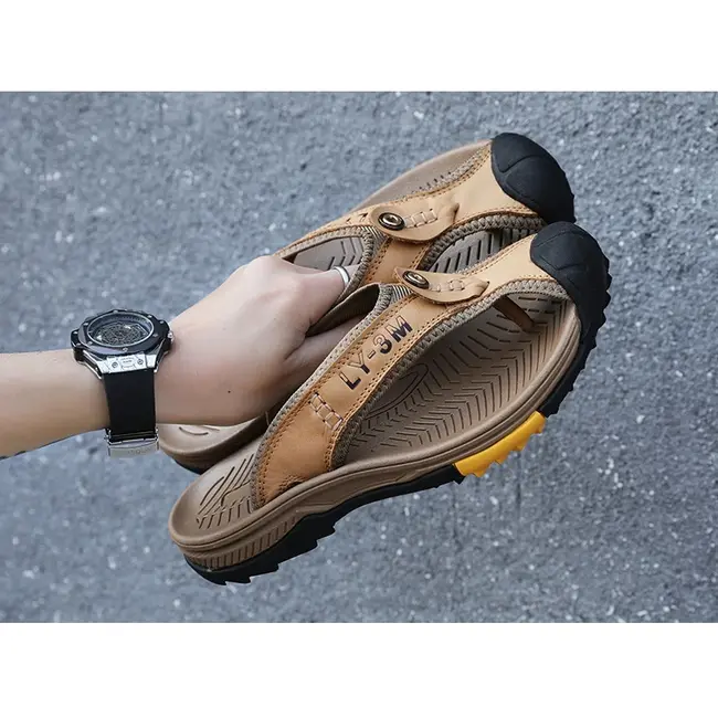 Genuine Cow Leather Shoes Men Sandals Mens Flip Flops Men's Casual Shoes Classic Massage Beach Slippers Anti-slip Summer 994_18480
