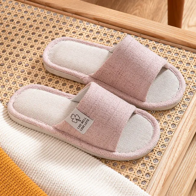 Home Linen Slippers For Men In Spring&Autumn Comfortable Bedroom Open-toed&Breathable Slippers Men's & Women's Shoes 995_18519