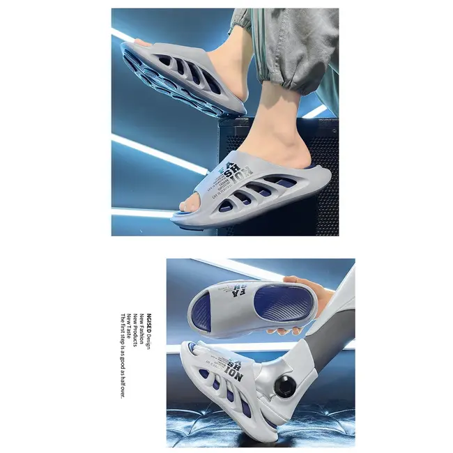 EVA Soft Sole Male Slides New Summer Men's Slippers Breathable Hollow Beach Sandals Light Comfortable Indoor Flip Flop 990_18379