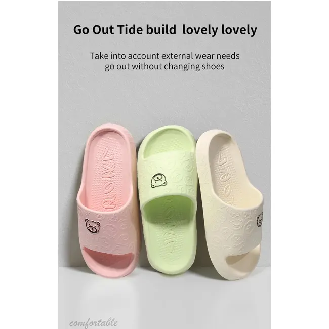 Printting Cute Bear Women Slippers Summer Indoor Soft Cartoon Sandals Bathroom Anti-slip Outdoor Comfy Men Leisure Shoes Couple 1021_18964