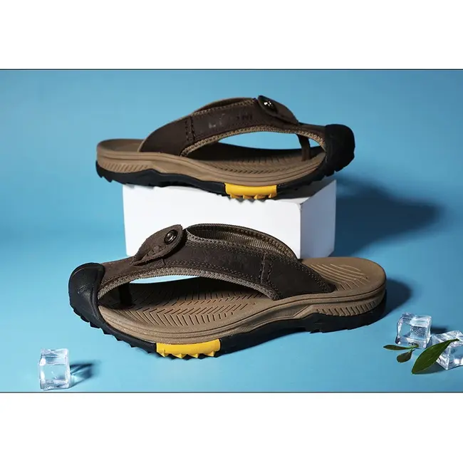 Genuine Cow Leather Shoes Men Sandals Mens Flip Flops Men's Casual Shoes Classic Massage Beach Slippers Anti-slip Summer 994_18474