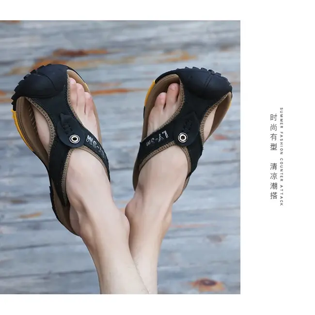 Genuine Cow Leather Shoes Men Sandals Mens Flip Flops Men's Casual Shoes Classic Massage Beach Slippers Anti-slip Summer 994_18495