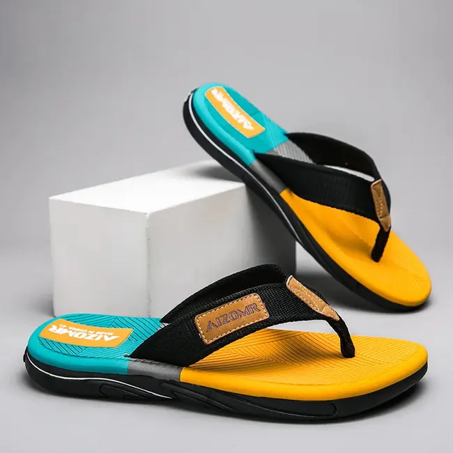 Men Mixed Colors Flip-flops Summer Comfortable Thick Sole Non-Slip Walking Shoes Round Head Lightweight Beach Slippers 1013_18796