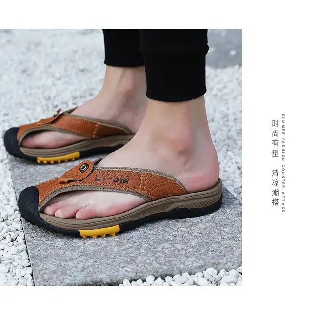 Genuine Cow Leather Shoes Men Sandals Mens Flip Flops Men's Casual Shoes Classic Massage Beach Slippers Anti-slip Summer 994_18498