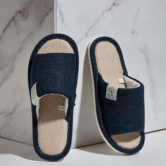 Home Linen Slippers For Men In Spring&Autumn Comfortable Bedroom Open-toed&Breathable Slippers Men's & Women's Shoes 995_18536