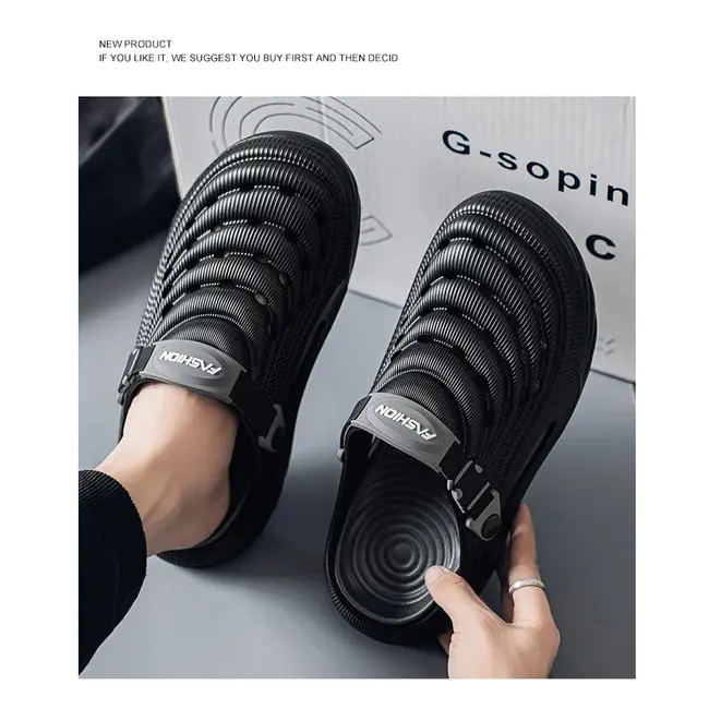 Large Size Men's Slippers Anti-Slip Odor-Resistant Operating Room Cap-Toe Clog Shoes Thick Bottom Sensation Beach Sandals 1003_18668