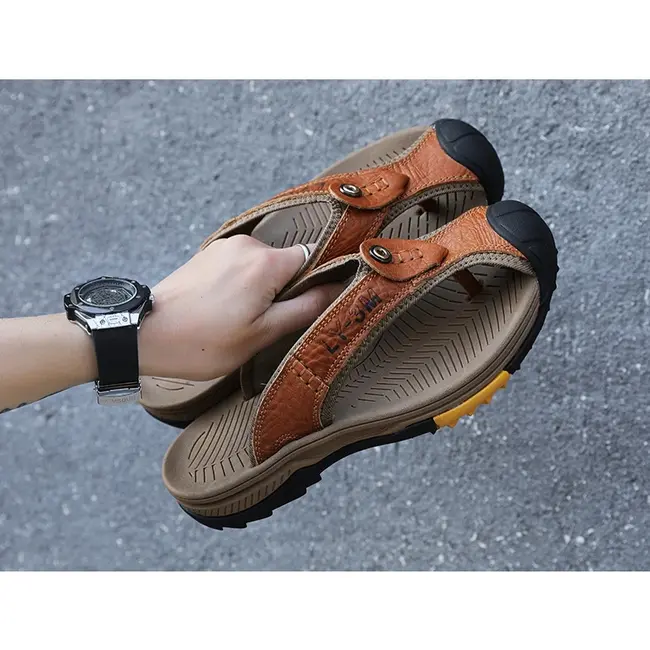 Genuine Cow Leather Shoes Men Sandals Mens Flip Flops Men's Casual Shoes Classic Massage Beach Slippers Anti-slip Summer 994_18481
