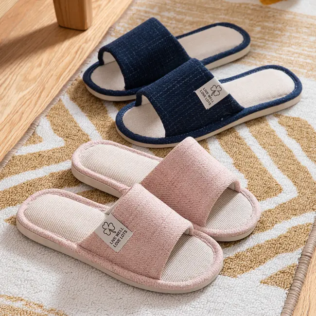 Home Linen Slippers For Men In Spring&Autumn Comfortable Bedroom Open-toed&Breathable Slippers Men's & Women's Shoes 995_18524