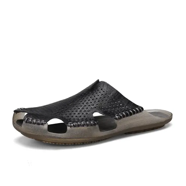 ​New Casual Leather Men Sandals Light Breathable Flats Hollow Out Male Shoes Summer Outdoor Daily Men Slippers Hot Sale Half Drag 1017_18892