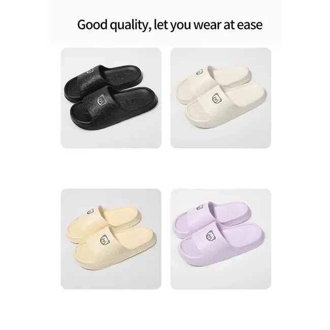 Printting Cute Bear Women Slippers Summer Indoor Soft Cartoon Sandals Bathroom Anti-slip Outdoor Comfy Men Leisure Shoes Couple 1021_18978