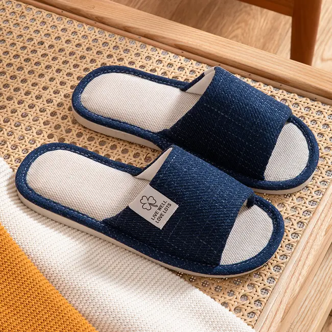 Home Linen Slippers For Men In Spring&Autumn Comfortable Bedroom Open-toed&Breathable Slippers Men's & Women's Shoes 995_18521