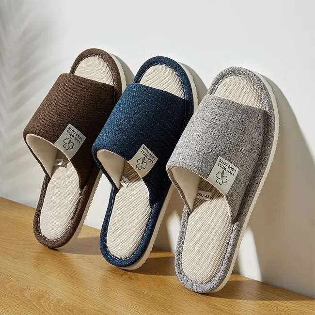 Home Linen Slippers For Men In Spring&Autumn Comfortable Bedroom Open-toed&Breathable Slippers Men's & Women's Shoes 995_18528