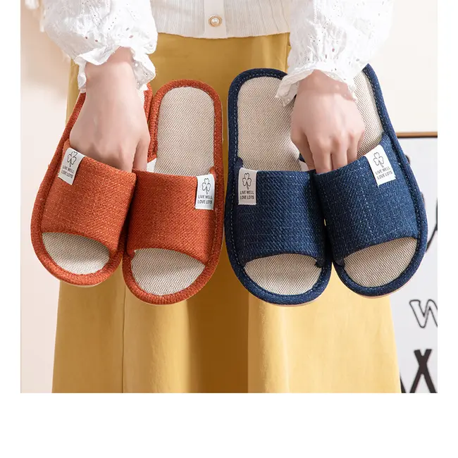 Home Linen Slippers For Men In Spring&Autumn Comfortable Bedroom Open-toed&Breathable Slippers Men's & Women's Shoes 995_18533