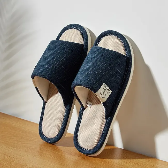 Home Linen Slippers For Men In Spring&Autumn Comfortable Bedroom Open-toed&Breathable Slippers Men's & Women's Shoes 995_18515