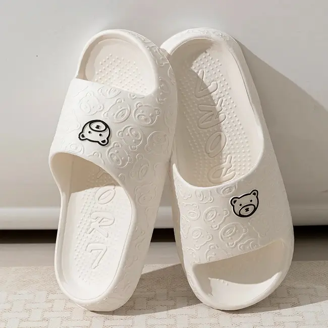 Printting Cute Bear Women Slippers Summer Indoor Soft Cartoon Sandals Bathroom Anti-slip Outdoor Comfy Men Leisure Shoes Couple 1021_18967