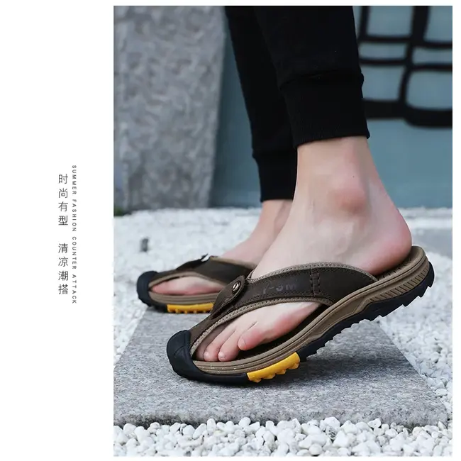 Genuine Cow Leather Shoes Men Sandals Mens Flip Flops Men's Casual Shoes Classic Massage Beach Slippers Anti-slip Summer 994_18497