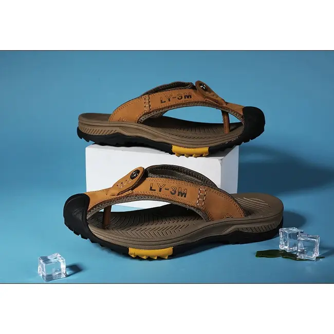 Genuine Cow Leather Shoes Men Sandals Mens Flip Flops Men's Casual Shoes Classic Massage Beach Slippers Anti-slip Summer 994_18475