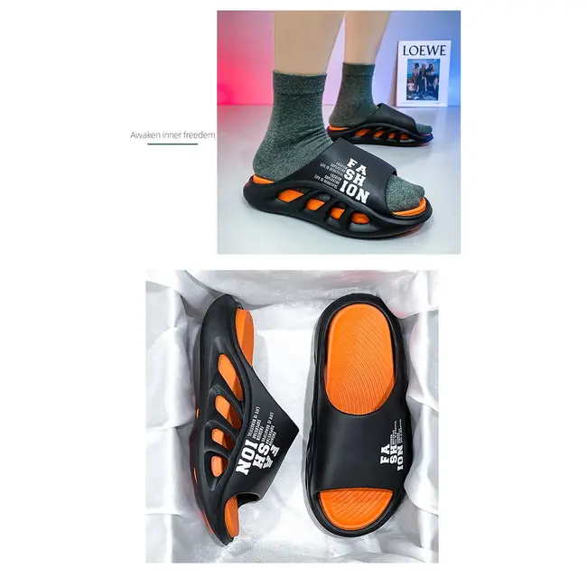 EVA Soft Sole Male Slides New Summer Men's Slippers Breathable Hollow Beach Sandals Light Comfortable Indoor Flip Flop 990_18376