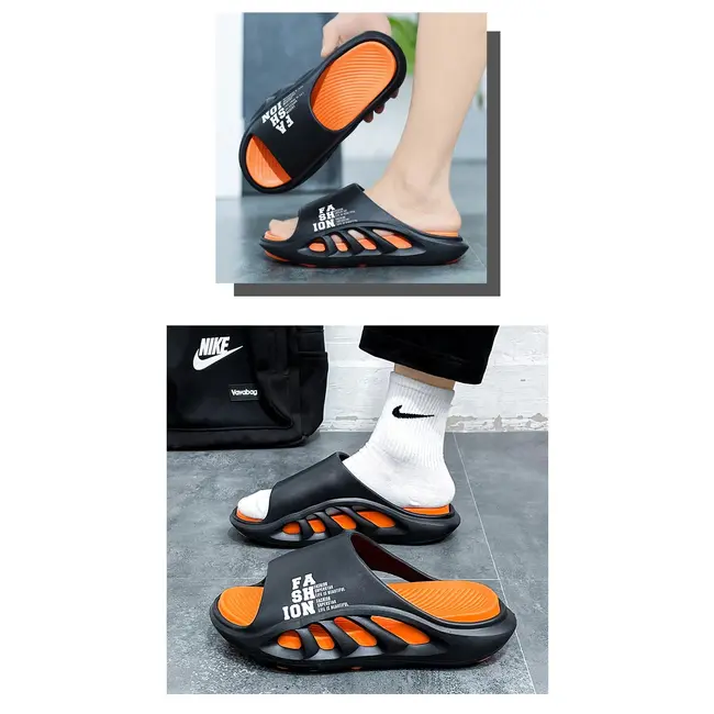 EVA Soft Sole Male Slides New Summer Men's Slippers Breathable Hollow Beach Sandals Light Comfortable Indoor Flip Flop 990_18375
