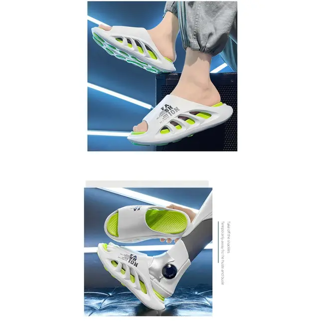 EVA Soft Sole Male Slides New Summer Men's Slippers Breathable Hollow Beach Sandals Light Comfortable Indoor Flip Flop 990_18371