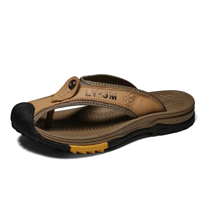 Genuine Cow Leather Shoes Men Sandals Mens Flip Flops Men's Casual Shoes Classic Massage Beach Slippers Anti-slip Summer 994_18487