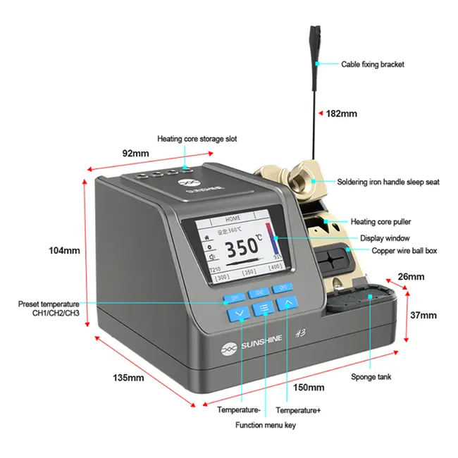 Sunshine H3 C210 Version 80W Intelligent Soldering Station Supports T245 / T210 / T115 Handles full set 985_18266