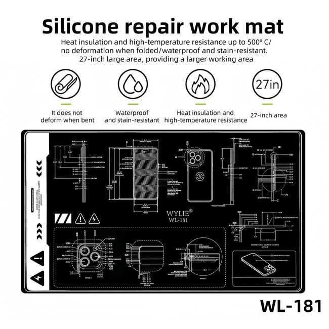 Wylie WL-181 27-inch Heat Insulating Repair Silicone Mat for Mobile Phone / Tablet 981_18215