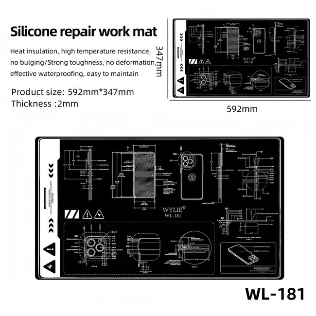Wylie WL-181 27-inch Heat Insulating Repair Silicone Mat for Mobile Phone / Tablet 981_18216