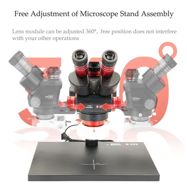 YCS-6558X 6.5X-58X 360° Rotation Trinocular Stereo Zoom Microscope with Big Base 1010_18770