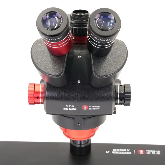 YCS-6558X 6.5X-58X 360° Rotation Trinocular Stereo Zoom Microscope with Big Base 1010_18772