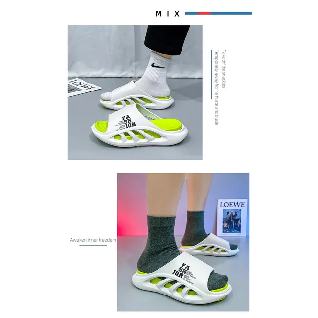 EVA Soft Sole Male Slides New Summer Men's Slippers Breathable Hollow Beach Sandals Light Comfortable Indoor Flip Flop 990_18374