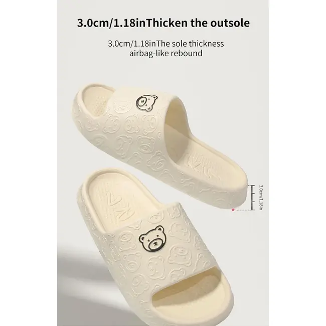 Printting Cute Bear Women Slippers Summer Indoor Soft Cartoon Sandals Bathroom Anti-slip Outdoor Comfy Men Leisure Shoes Couple 1021_18974