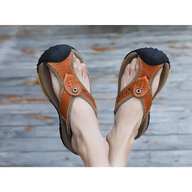 Genuine Cow Leather Shoes Men Sandals Mens Flip Flops Men's Casual Shoes Classic Massage Beach Slippers Anti-slip Summer 994_18493