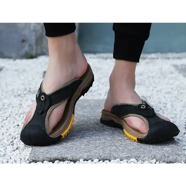 Genuine Cow Leather Shoes Men Sandals Mens Flip Flops Men's Casual Shoes Classic Massage Beach Slippers Anti-slip Summer 994_18471