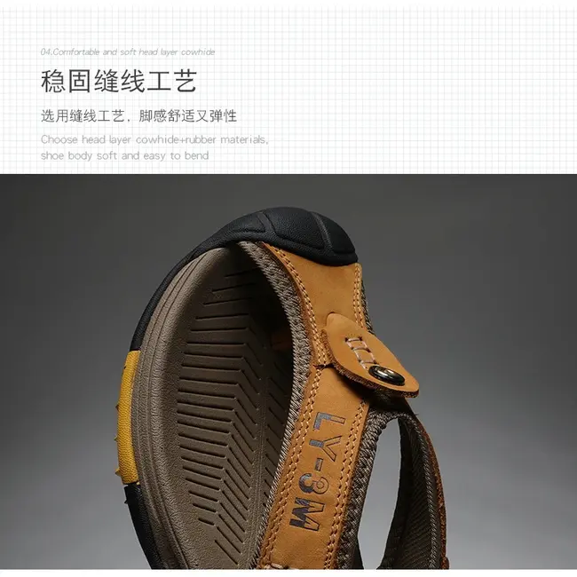 Genuine Cow Leather Shoes Men Sandals Mens Flip Flops Men's Casual Shoes Classic Massage Beach Slippers Anti-slip Summer 994_18504