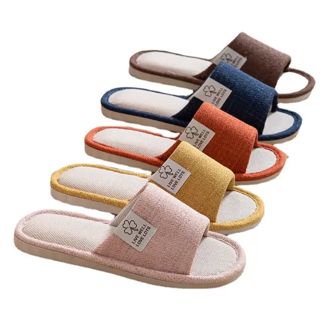 Home Linen Slippers For Men In Spring&Autumn Comfortable Bedroom Open-toed&Breathable Slippers Men's & Women's Shoes 995_18527