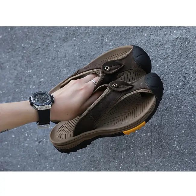 Genuine Cow Leather Shoes Men Sandals Mens Flip Flops Men's Casual Shoes Classic Massage Beach Slippers Anti-slip Summer 994_18484