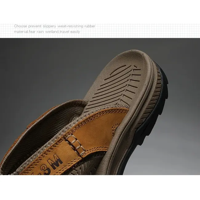 Genuine Cow Leather Shoes Men Sandals Mens Flip Flops Men's Casual Shoes Classic Massage Beach Slippers Anti-slip Summer 994_18503