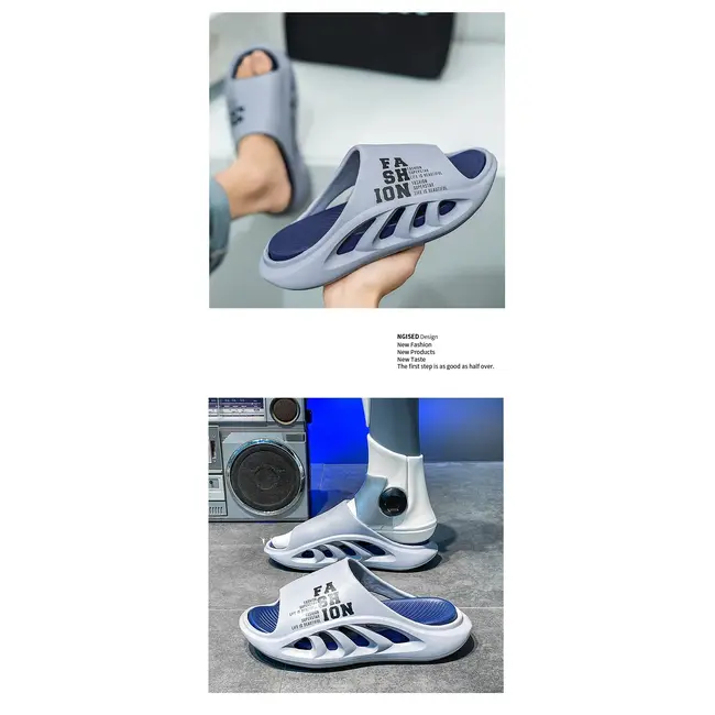 EVA Soft Sole Male Slides New Summer Men's Slippers Breathable Hollow Beach Sandals Light Comfortable Indoor Flip Flop 990_18380