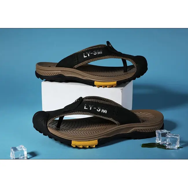 Genuine Cow Leather Shoes Men Sandals Mens Flip Flops Men's Casual Shoes Classic Massage Beach Slippers Anti-slip Summer 994_18477