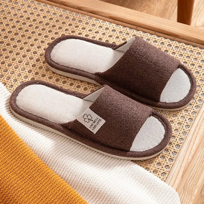 Home Linen Slippers For Men In Spring&Autumn Comfortable Bedroom Open-toed&Breathable Slippers Men's & Women's Shoes 995_18522