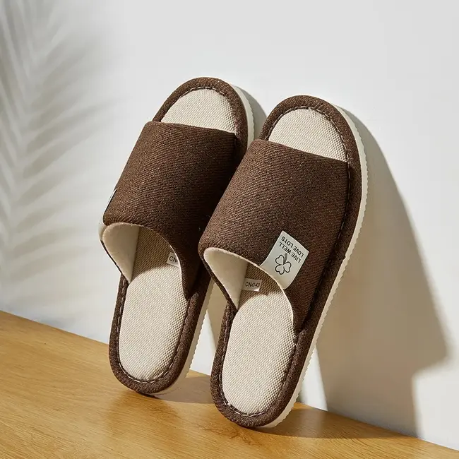 Home Linen Slippers For Men In Spring&Autumn Comfortable Bedroom Open-toed&Breathable Slippers Men's & Women's Shoes 995_18516