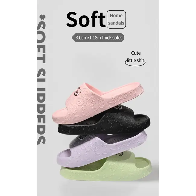 Printting Cute Bear Women Slippers Summer Indoor Soft Cartoon Sandals Bathroom Anti-slip Outdoor Comfy Men Leisure Shoes Couple 1021_18989