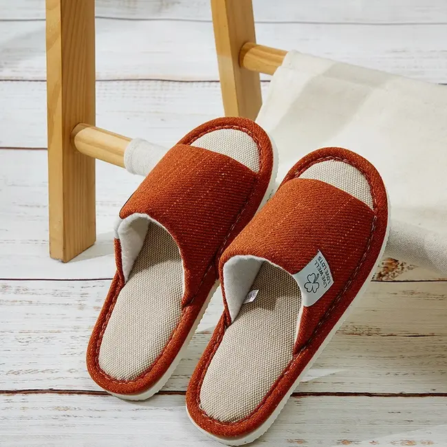 Home Linen Slippers For Men In Spring&Autumn Comfortable Bedroom Open-toed&Breathable Slippers Men's & Women's Shoes 995_18517