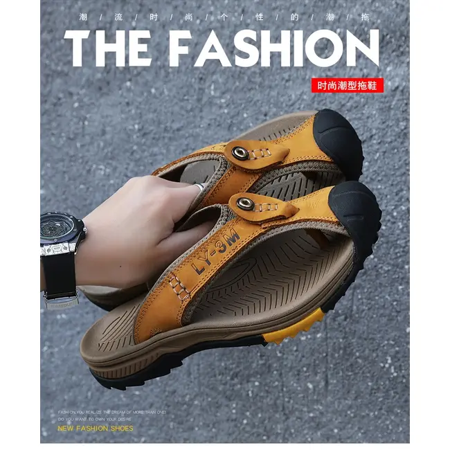 Genuine Cow Leather Shoes Men Sandals Mens Flip Flops Men's Casual Shoes Classic Massage Beach Slippers Anti-slip Summer 994_18483
