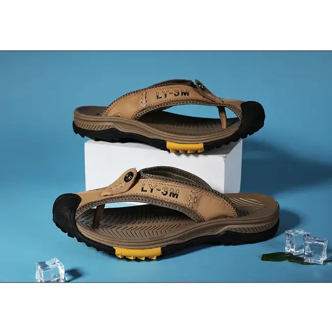Genuine Cow Leather Shoes Men Sandals Mens Flip Flops Men's Casual Shoes Classic Massage Beach Slippers Anti-slip Summer 994_18478