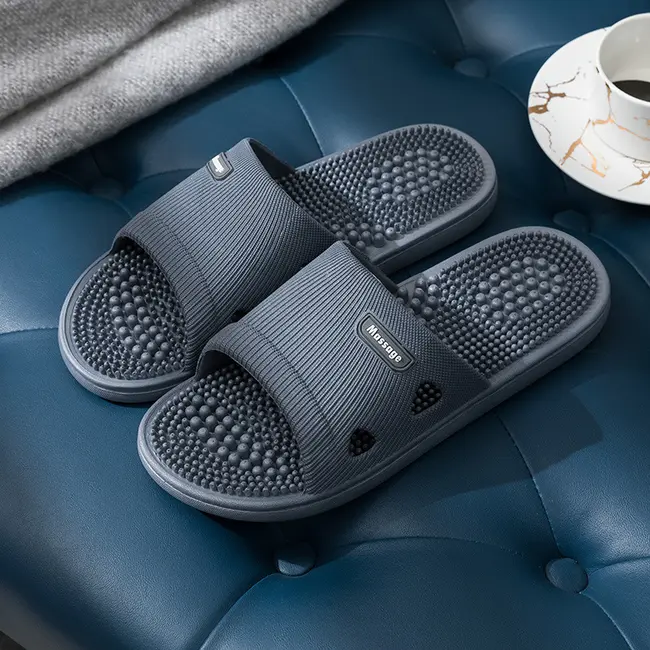 Solid Colour Men's Slippers Bathroom Anti-slip Massage Sandals Women Simple Soft Bottom Health Shoes 1024_19043