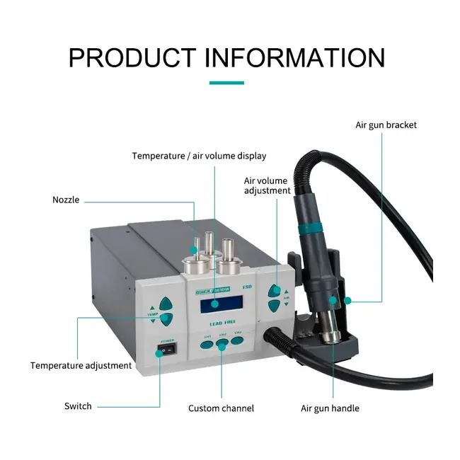 QUICK Original 861DW 1000W Heat Gun Lead Free Hot Air Soldering Station Rework Station+Nozzle With Replace Hot Gun Handle Core 1030_19111