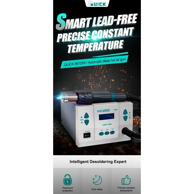 QUICK Original 861DW 1000W Heat Gun Lead Free Hot Air Soldering Station Rework Station+Nozzle With Replace Hot Gun Handle Core 1030_19112