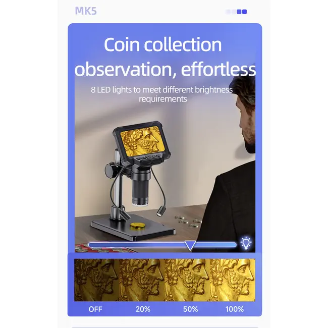 1600X Digital Microscope with 4.3inch IPS Screen Coin Microscope 1080P Video Microscope for Adult Kid Coin Magnifier with 8 LEDs 1048_19239